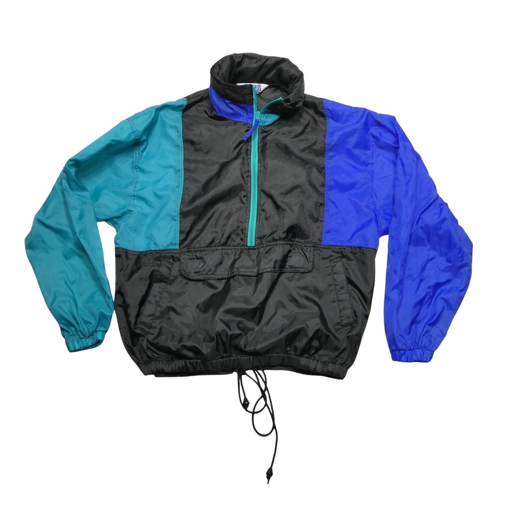 Vintage Sasson Jacket Mens Large Colorblock 1/2 Zip Windbreaker Pullover 90s